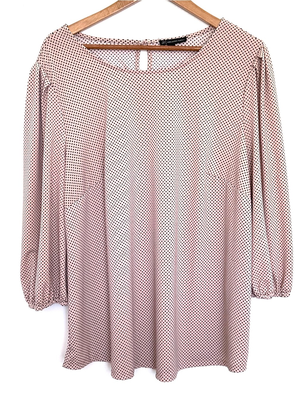 Adrianna Papell Plus Shirt Women’s 1X Polka Dot 3/4 Sleeve Lightweight Blouse